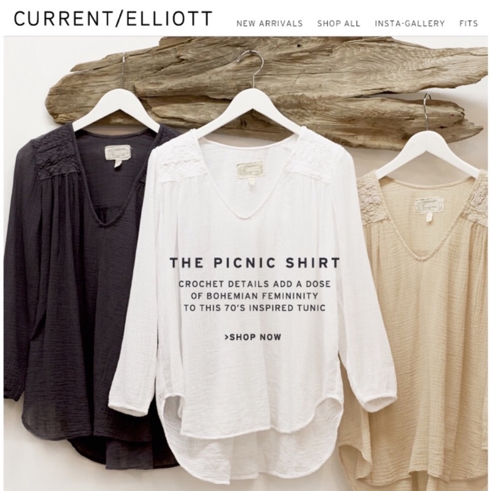 Current/Elliott White Boho Peasant Picnic Blouse Top Women’s Small Gauze Lace - Picture 6 of 13